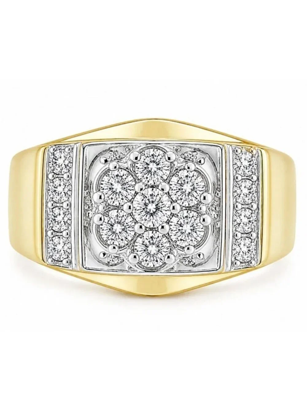 Genuine Diamond Men's Ring Solid 14k Yellow Gold